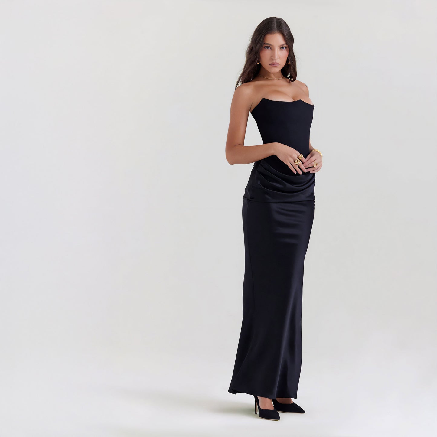 STRAPLESS LACE UP MAXI DRESS