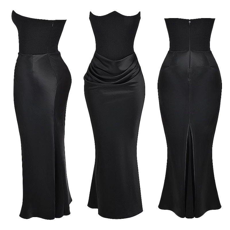 STRAPLESS LACE UP MAXI DRESS