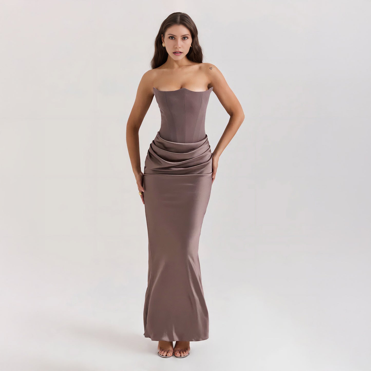 STRAPLESS LACE UP MAXI DRESS