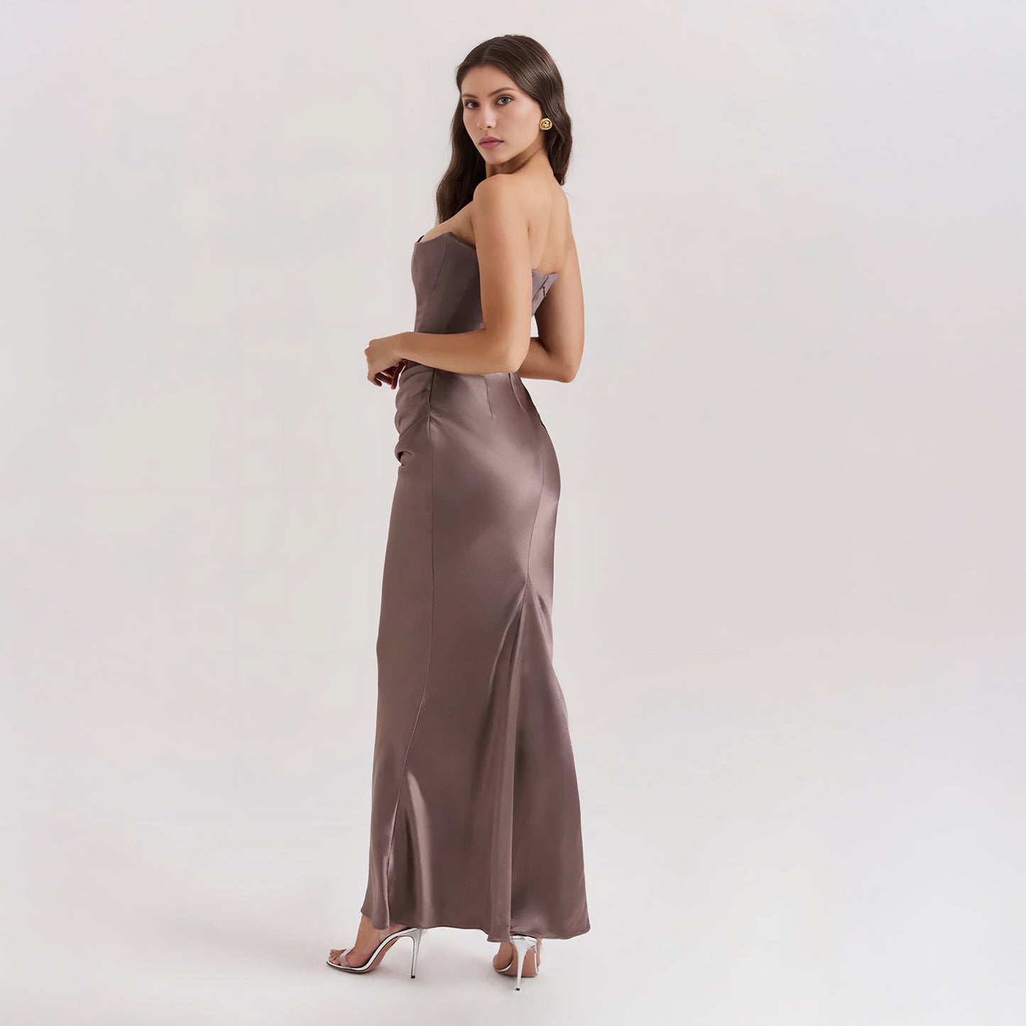 STRAPLESS LACE UP MAXI DRESS