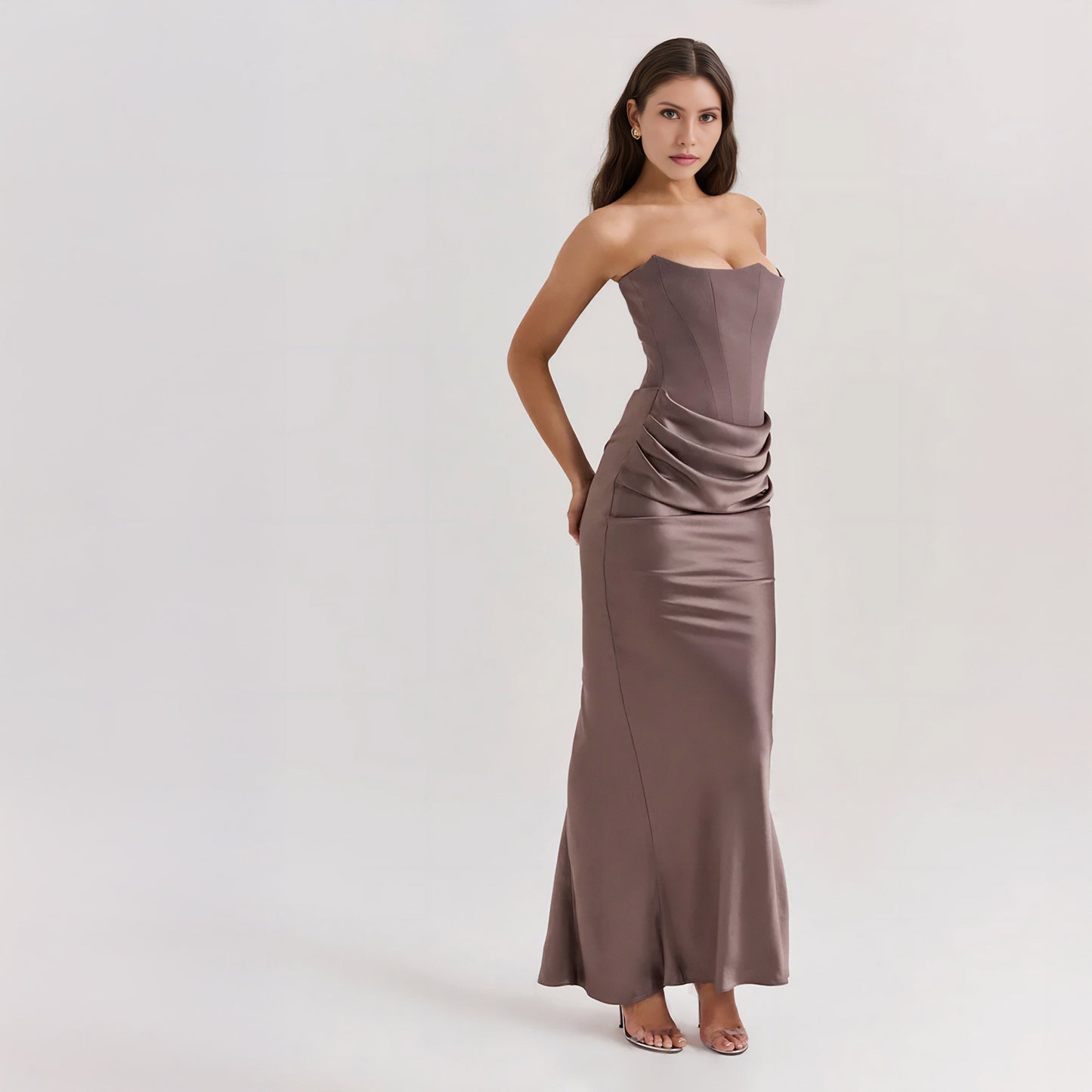 STRAPLESS LACE UP MAXI DRESS