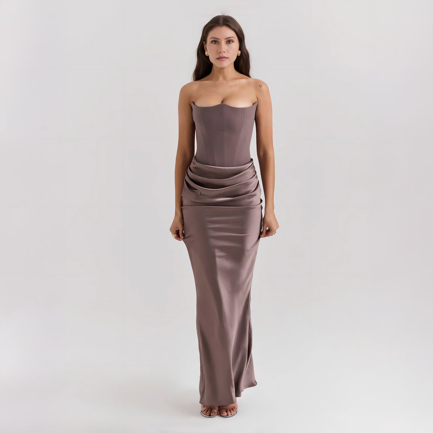 STRAPLESS LACE UP MAXI DRESS