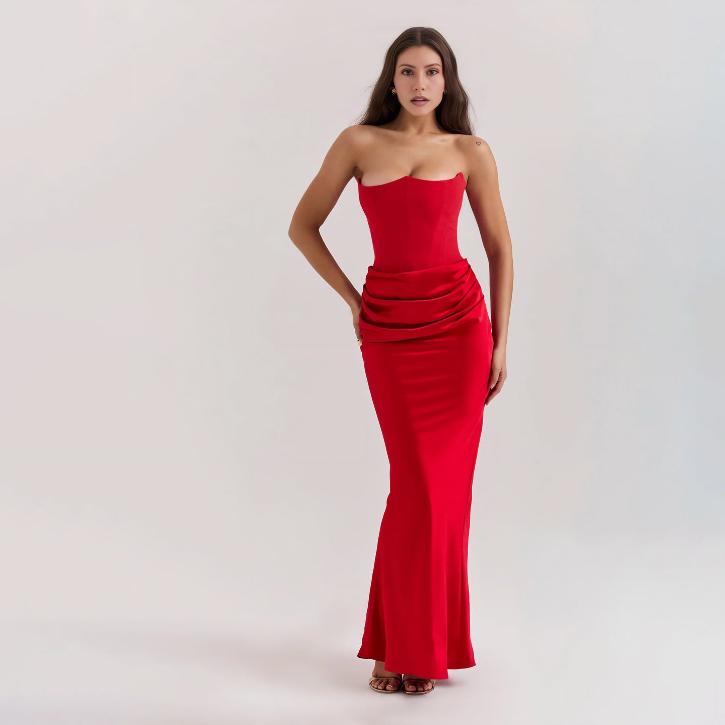 STRAPLESS LACE UP MAXI DRESS