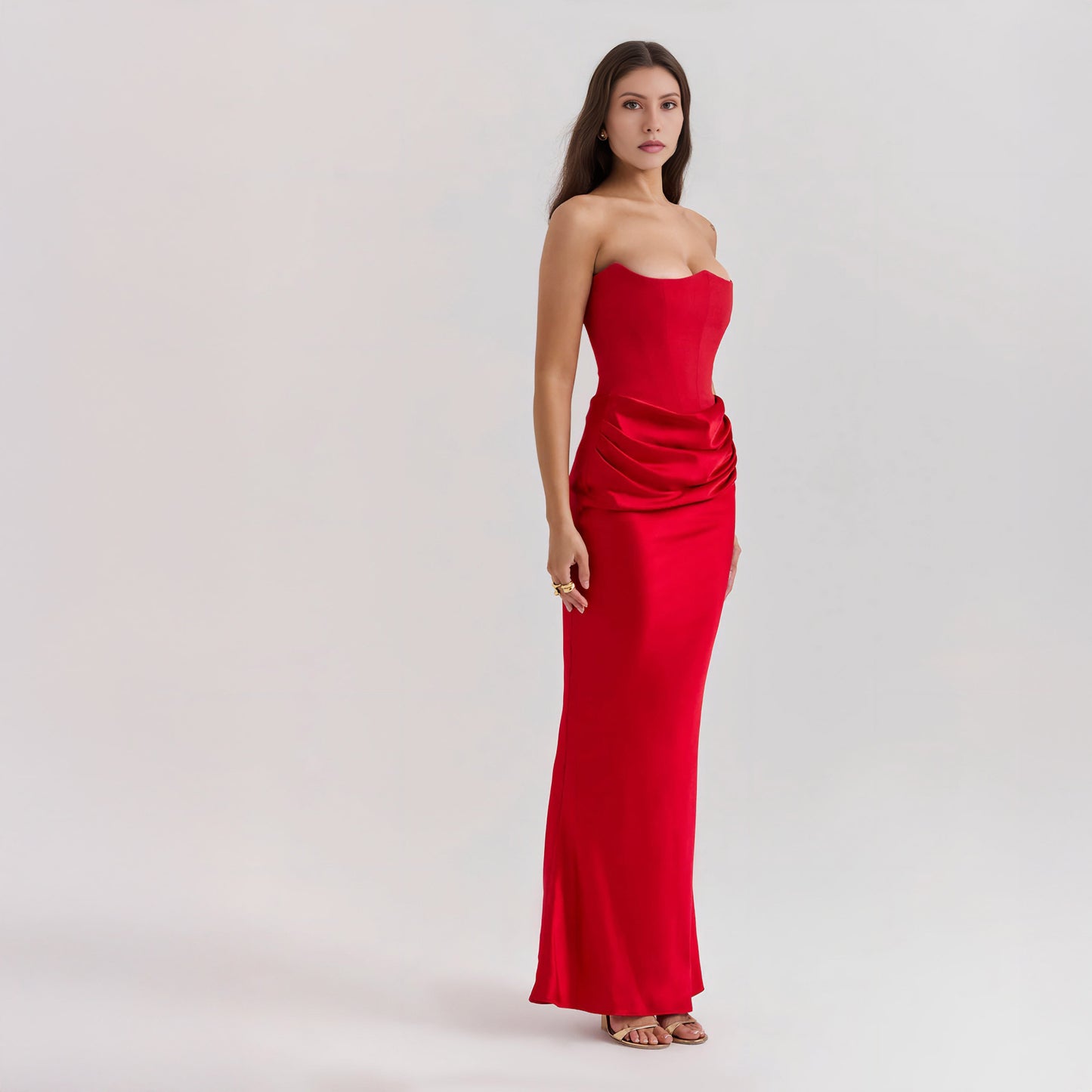 STRAPLESS LACE UP MAXI DRESS