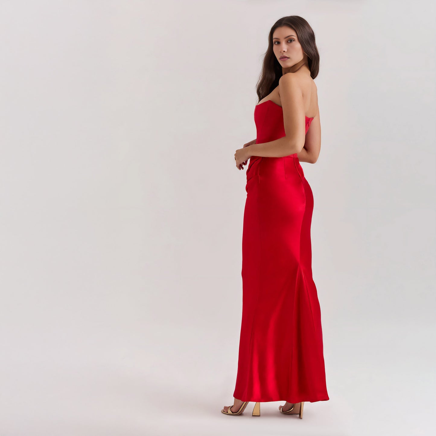 STRAPLESS LACE UP MAXI DRESS