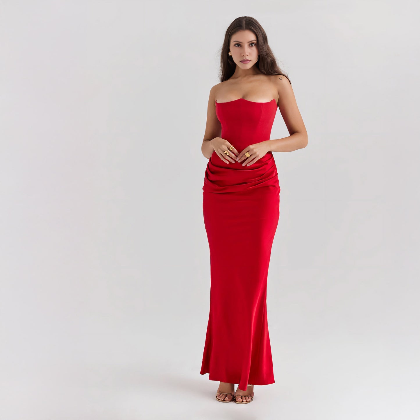 STRAPLESS LACE UP MAXI DRESS