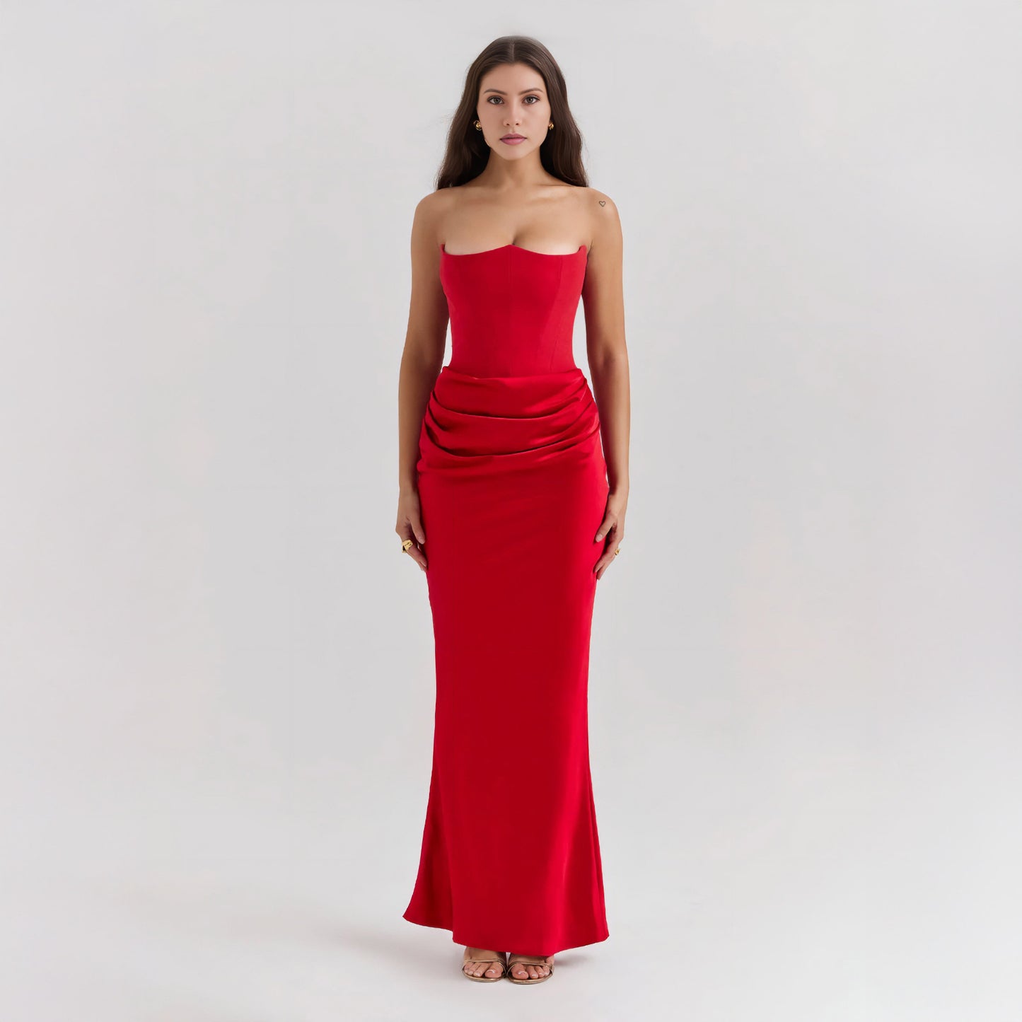 STRAPLESS LACE UP MAXI DRESS
