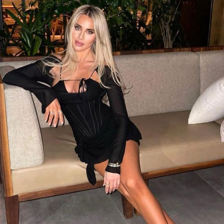 MADILYN LONG SLEEVE HOLLOW OUT MINI DRESS