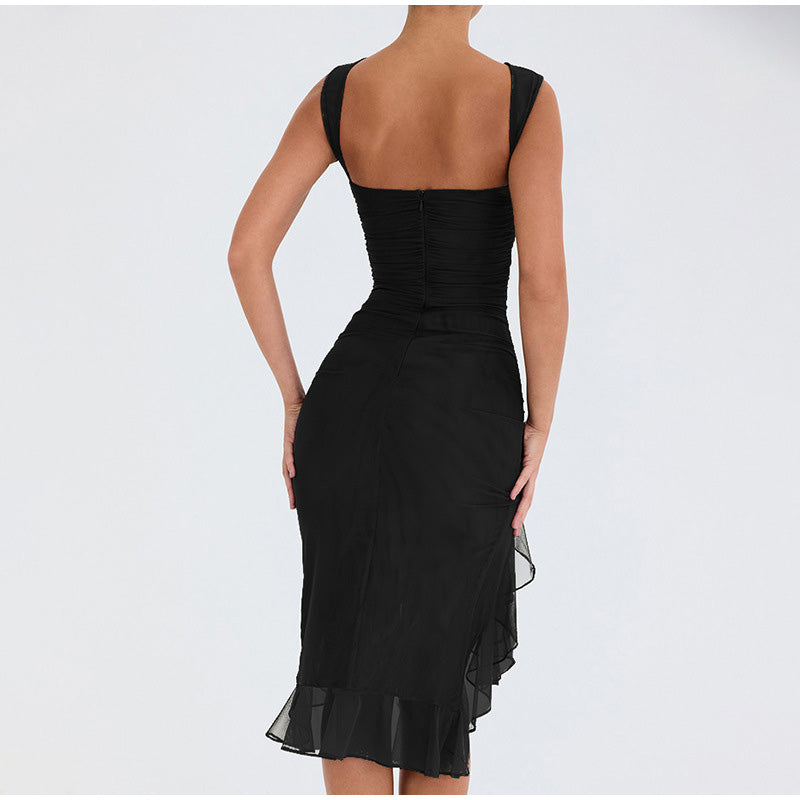 SKYLA RUFFLE RUCHED MIDI DRESS