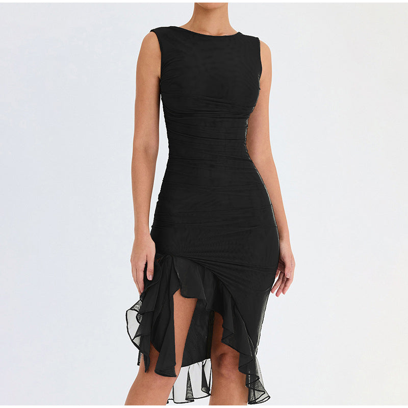 SKYLA RUFFLE RUCHED MIDI DRESS