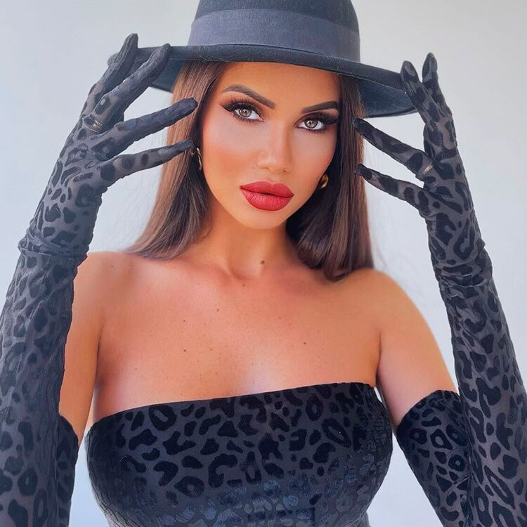 ELAINA MAXI LEOPARD PRINTED DRESS with GLOVES