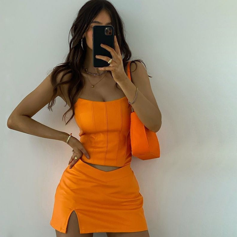 ESTELLE TOP and SKIRT PU LETHER SET