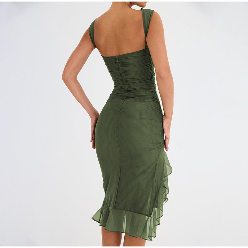 SKYLA RUFFLE RUCHED MIDI DRESS