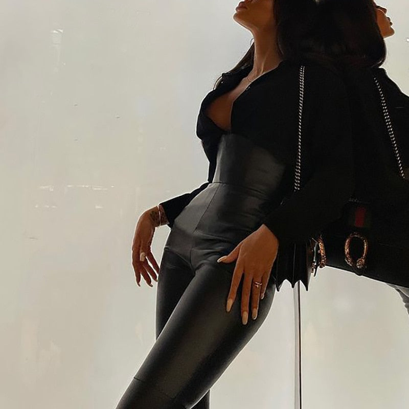 LUCKY BLACK PU LEATHER HIGH WAISTE PANTS