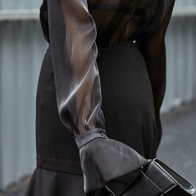 SYLVIE BLACK MESH BLOUSE