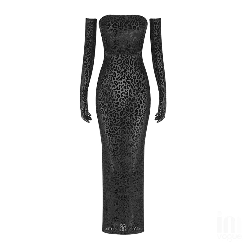 ELAINA MAXI LEOPARD PRINTED DRESS with GLOVES