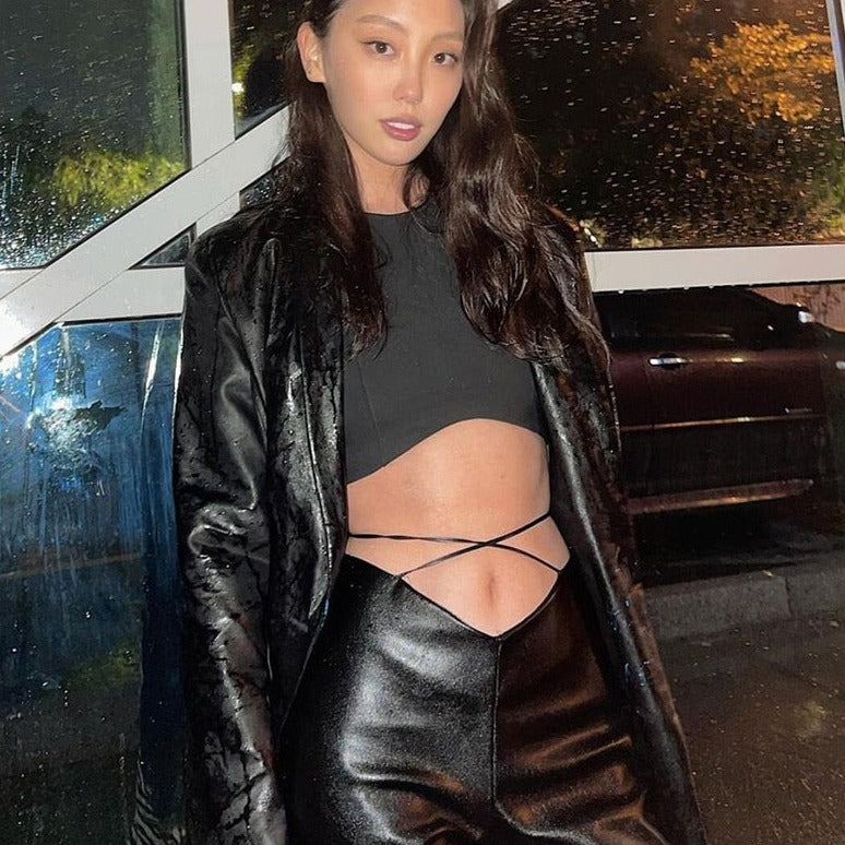 REIGN LACE UP PU LEATHER PANTS