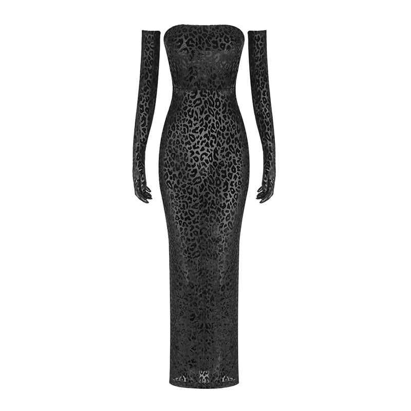 ELAINA MAXI LEOPARD PRINTED DRESS with GLOVES