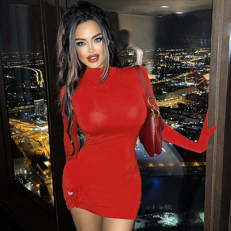 KASSIDY LOND SLEEVE MINI DRESS with GLOVES