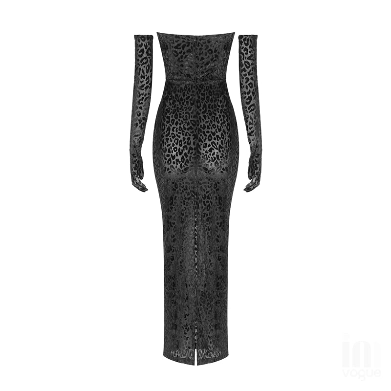 ELAINA MAXI LEOPARD PRINTED DRESS with GLOVES