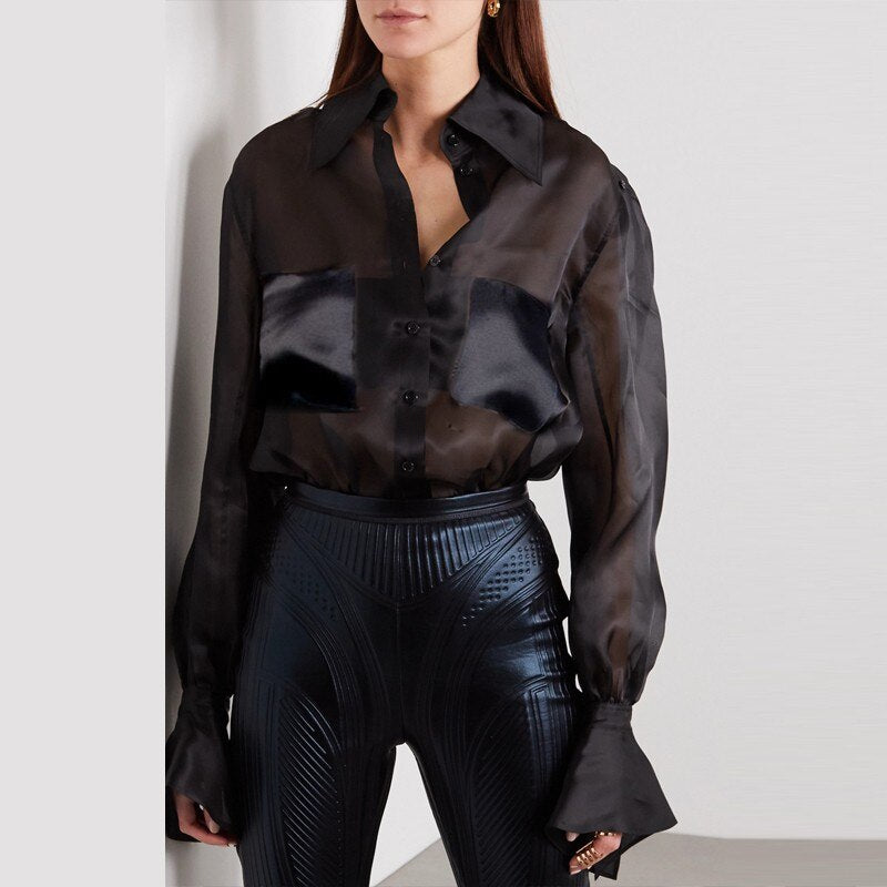 SYLVIE BLACK MESH BLOUSE