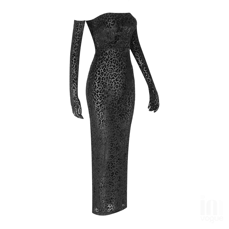 ELAINA MAXI LEOPARD PRINTED DRESS with GLOVES