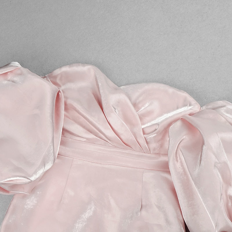ELLIANNA PUFF SLEEVE SATIN MIDI DRESS