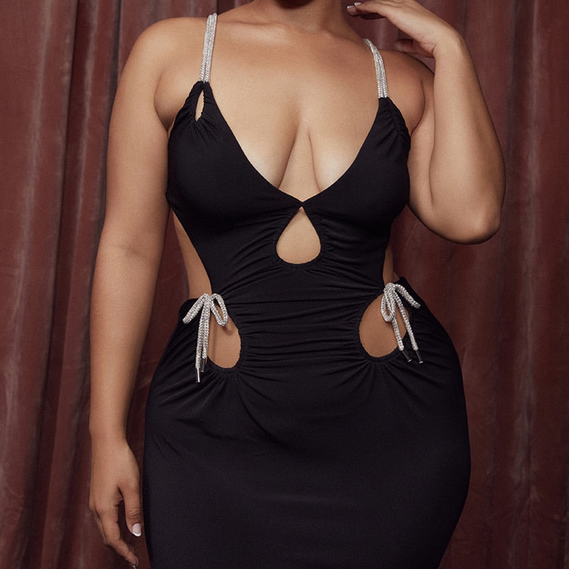 HOVON STRAP LACE UP CUT OUT MINI DRESS