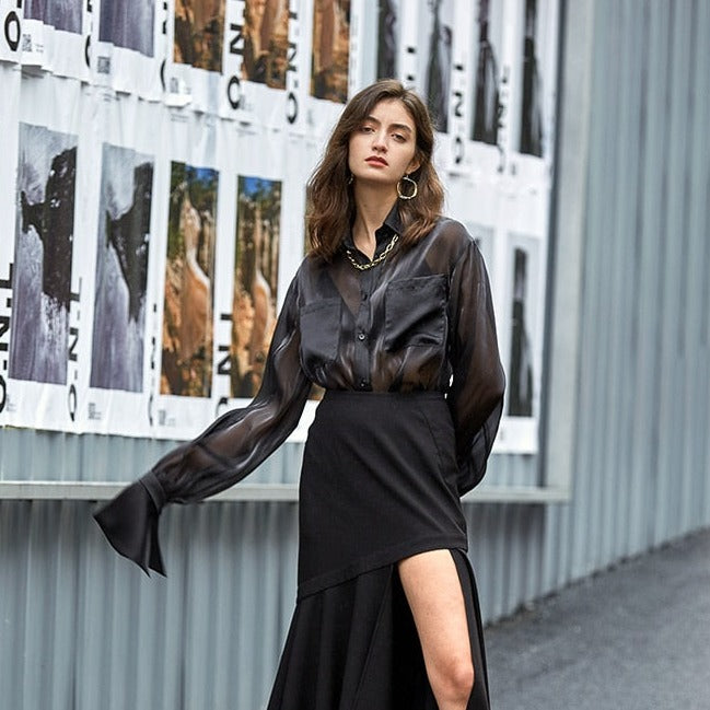 SYLVIE BLACK MESH BLOUSE