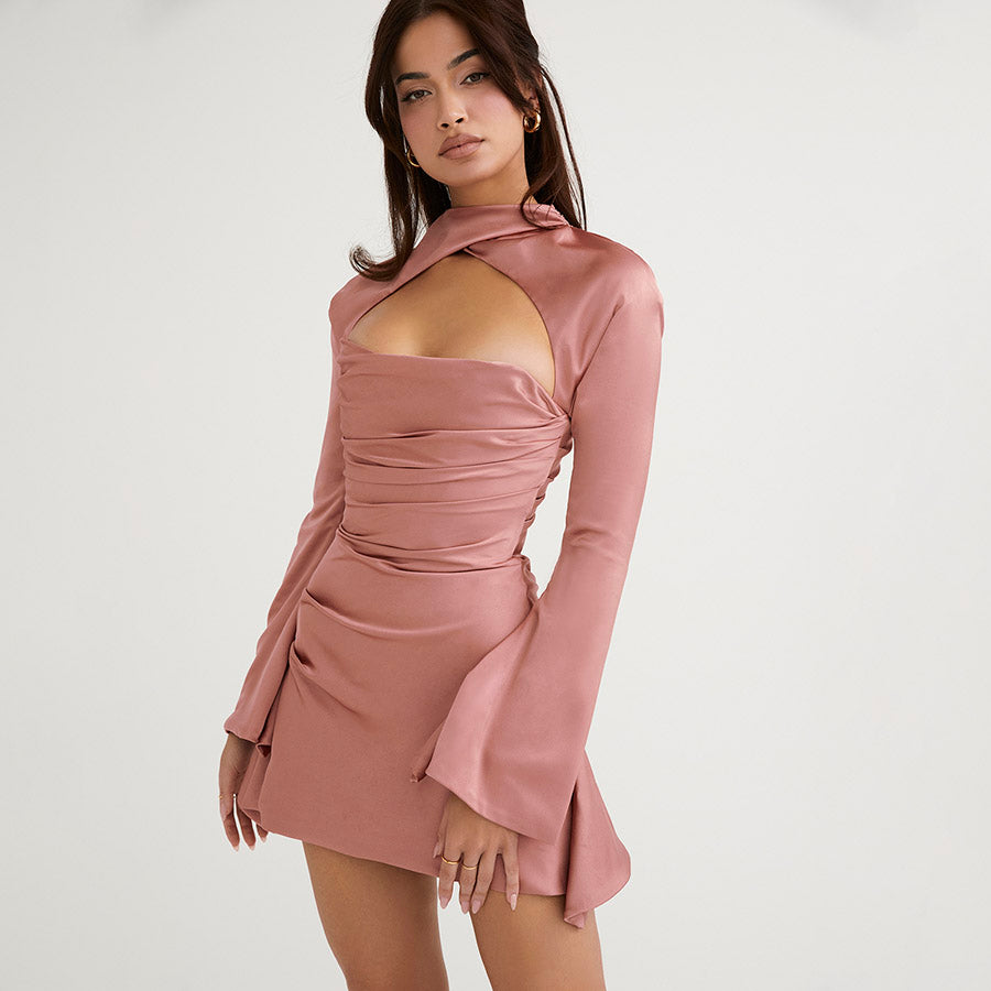 LEAH FLARED SLEEVE HOLLOW OUT MINI DRESS