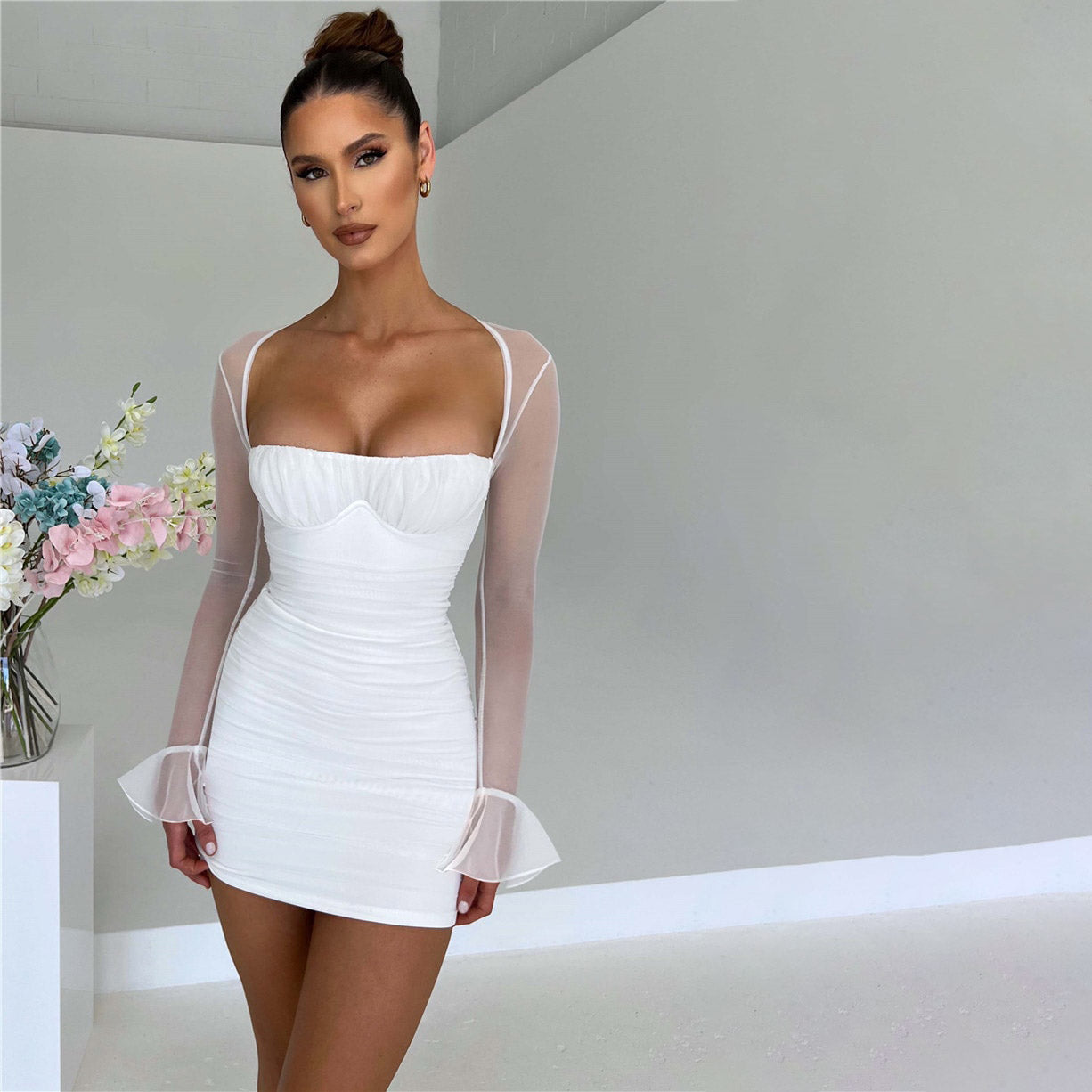 RENATA LONG SLEEVE BACKLESS MINI DRESS