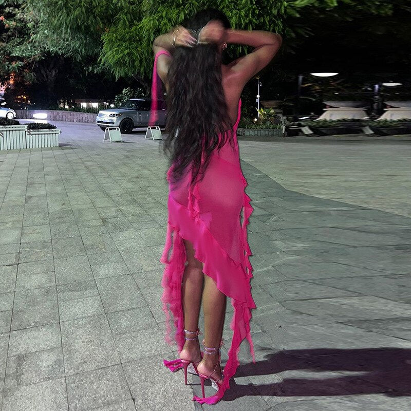 ELLIOTT MESH RUFFLE DRESS