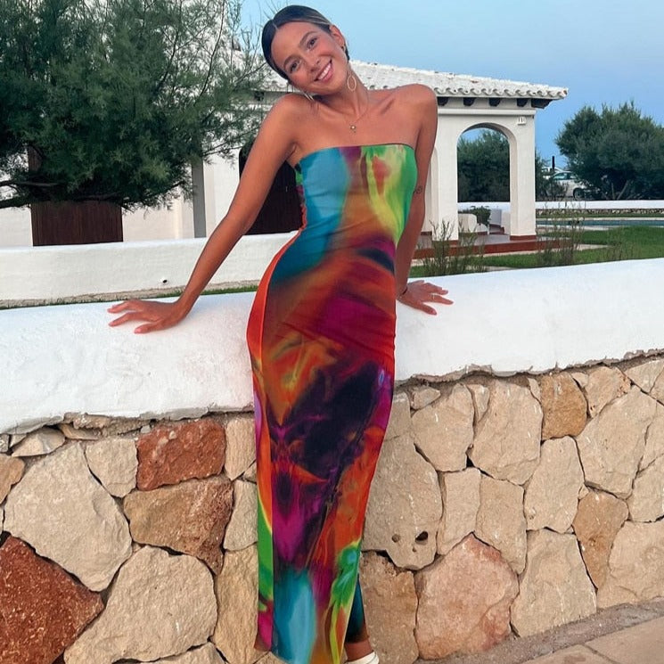 LAUREL STRAPLESS COLORFUL BODYCON MAXI DRESS