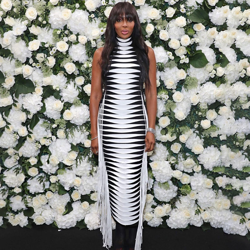 NAOMI MAXI ZEBRA TASSEL DRESS