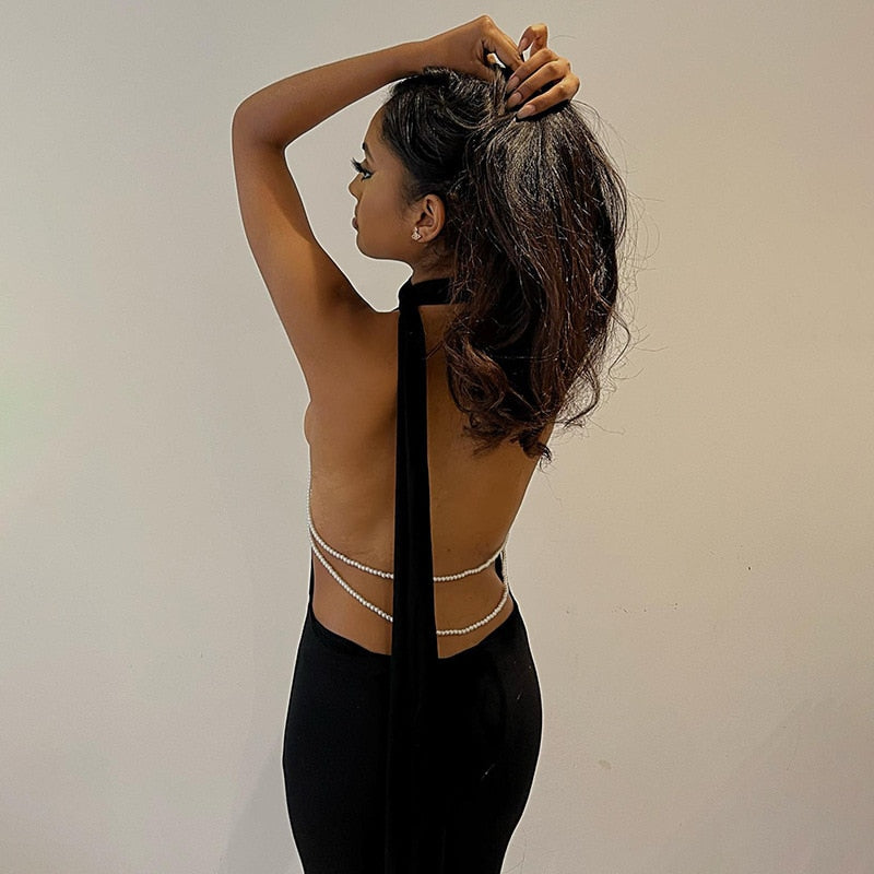 CHRISTINA PEARL BACKLESS MAXI DRESS