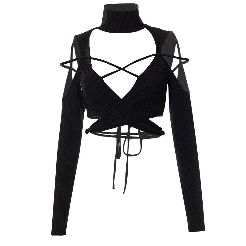SCETTE CUT OUT LACE UP TOP