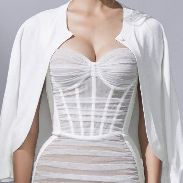 HOLLAND PLEATED CORSET BODYCON MIDI DRESS