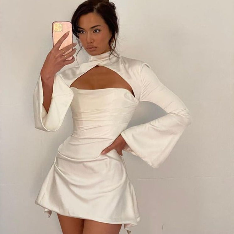 LEAH FLARED SLEEVE HOLLOW OUT MINI DRESS