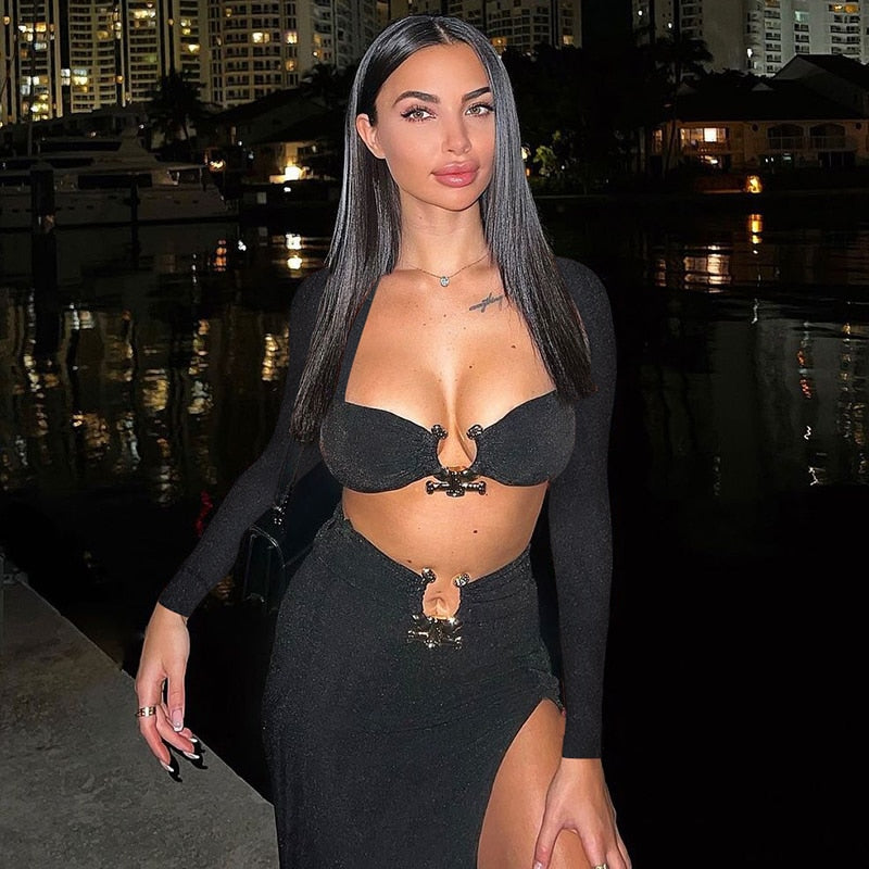LILLIANA LONG SLEEVE TOP and SIDE SLIT SKIRT