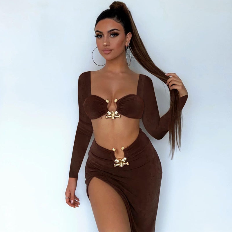 LILLIANA LONG SLEEVE TOP and SIDE SLIT SKIRT