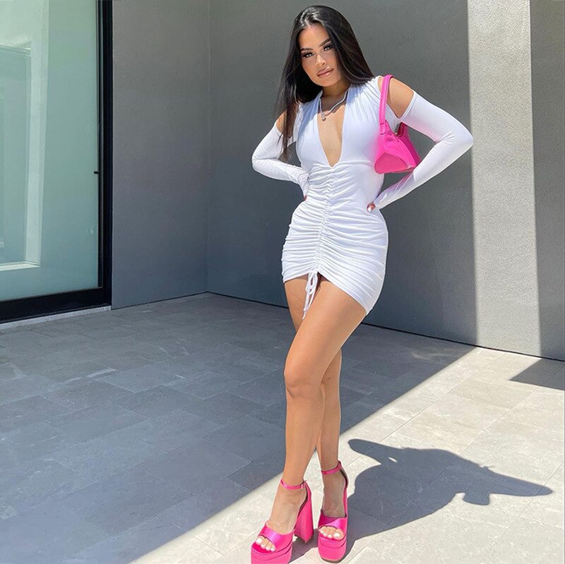 MALAYSIA V NECK LONG SLEEVE MINI DRESS