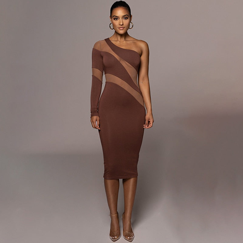 NOA MESH STRIPES MIDI DRESS