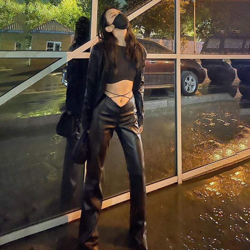 REIGN LACE UP PU LEATHER PANTS