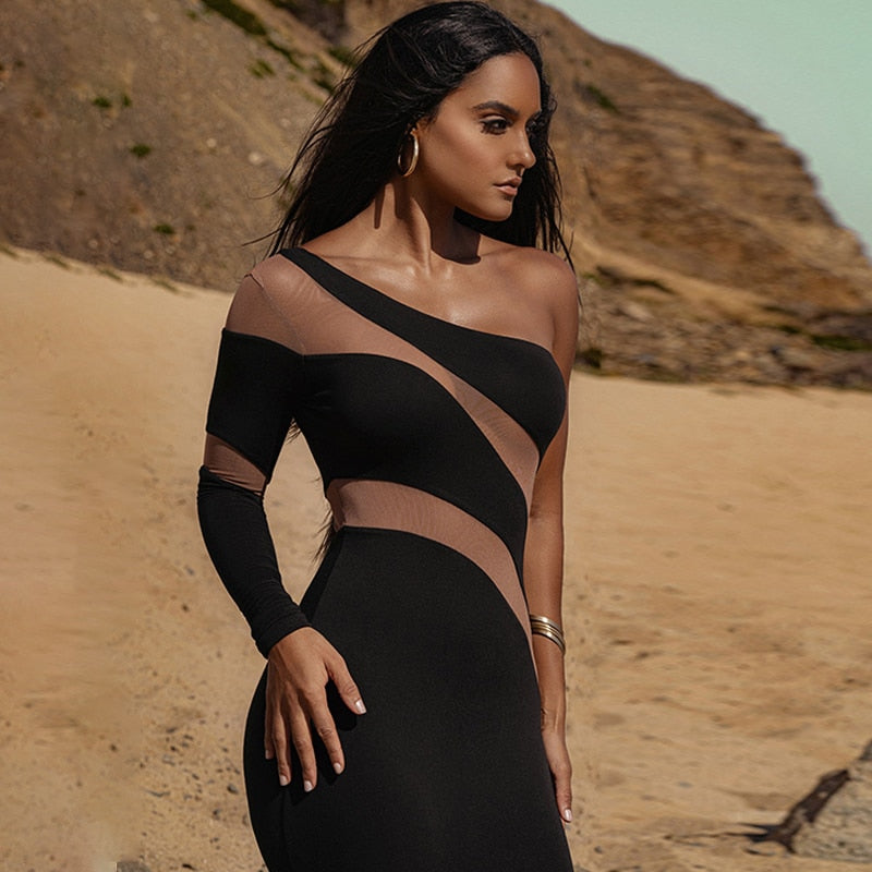 NOA MESH STRIPES MIDI DRESS