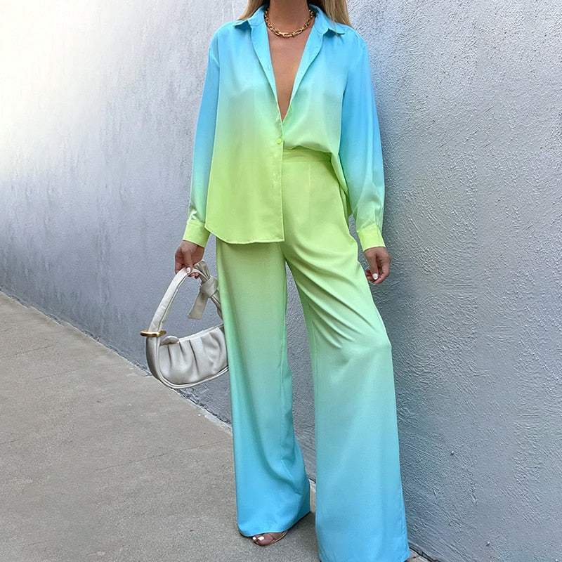 MARYAM GRADIENT LONG SLEEVE SHIRT and PANTS SET