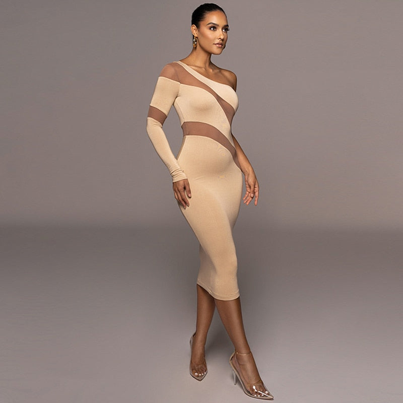 NOA MESH STRIPES MIDI DRESS