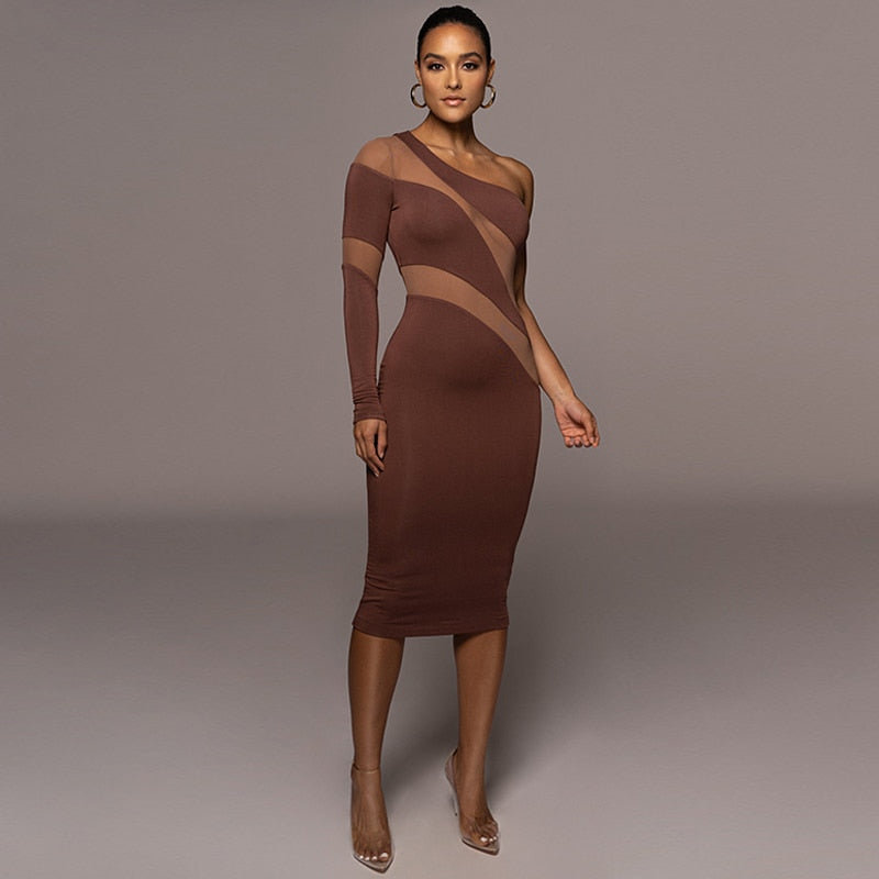 NOA MESH STRIPES MIDI DRESS