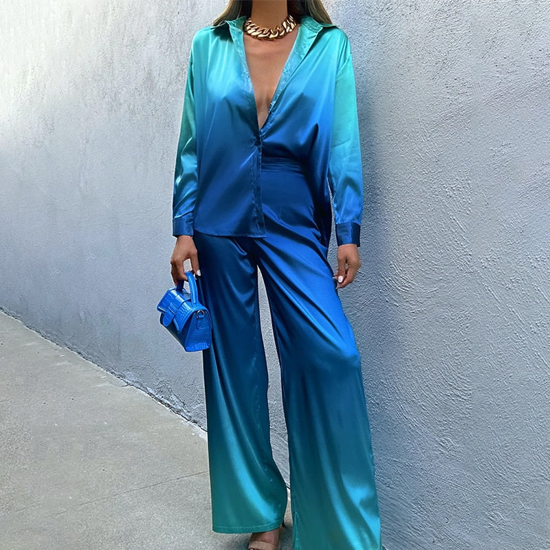 MARYAM GRADIENT LONG SLEEVE SHIRT and PANTS SET