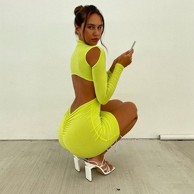 MALAYSIA V NECK LONG SLEEVE MINI DRESS