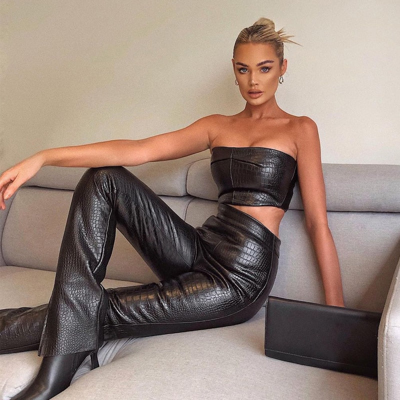 ZARIA PU LEATHER TOP and PANTS 2 PIECE SUIT